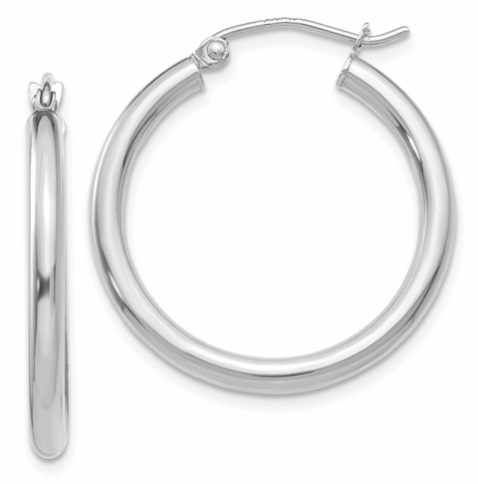 14k White Gold Polished 2.5mm Tube Hoop Earrings