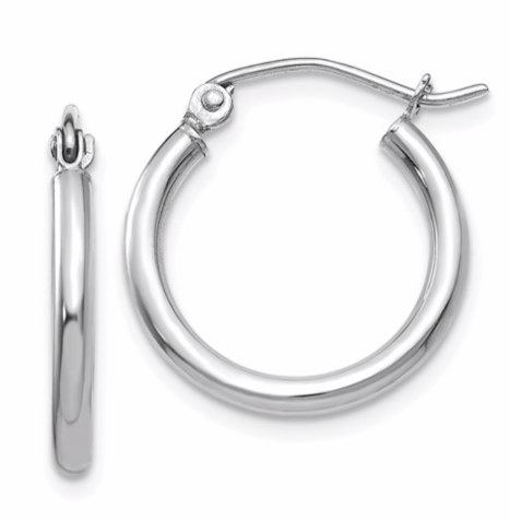 14k White Gold Polished 2mm Tube Hoop Earrings