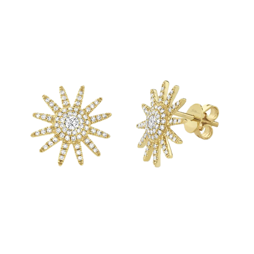 14k Yellow Gold Diamond Star Earrings