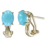 14k Yellow Gold Oval Turquoise Diamond Earrings