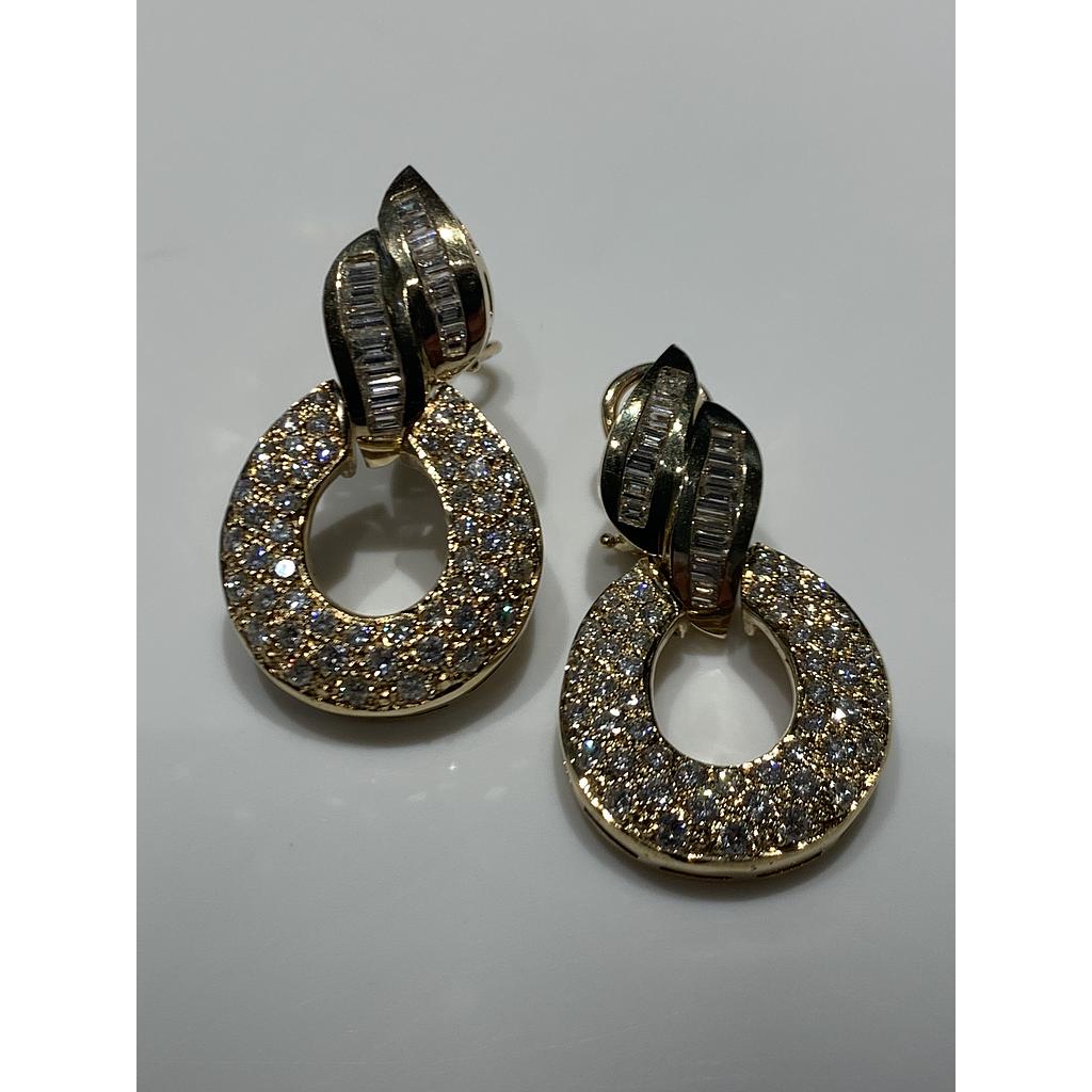 14k Yellow Gold Pave Open Circle With Layered Baguette French Clip