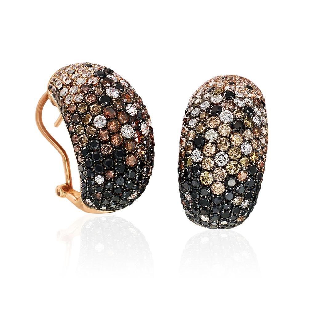 18k Rose Gold Black, Brown, & White Diamond Earrings