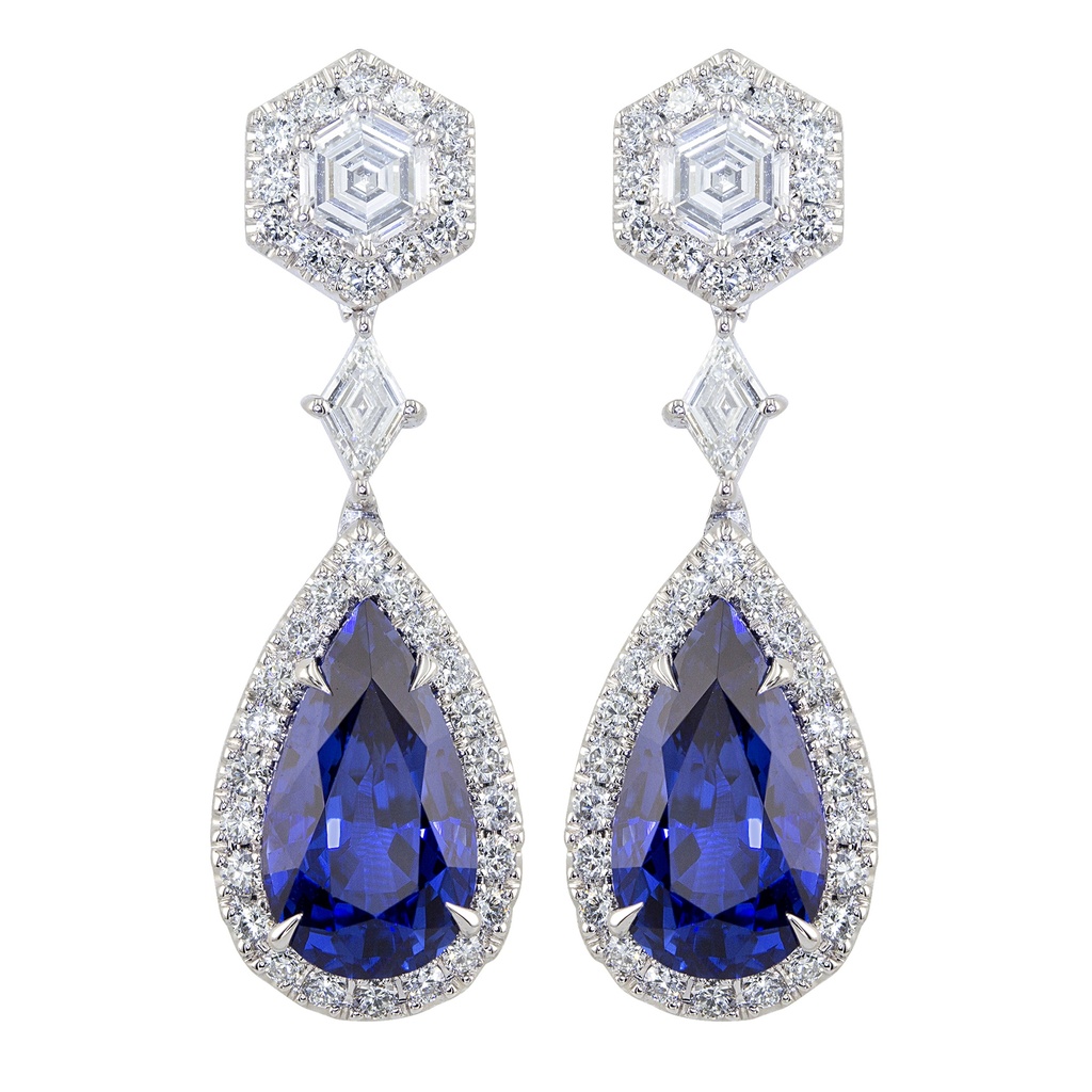 18k White Gold Ceylon Sapphire Drop Earrings