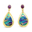 Abalone Mini Teardrop Earrings With Amethyst Post
