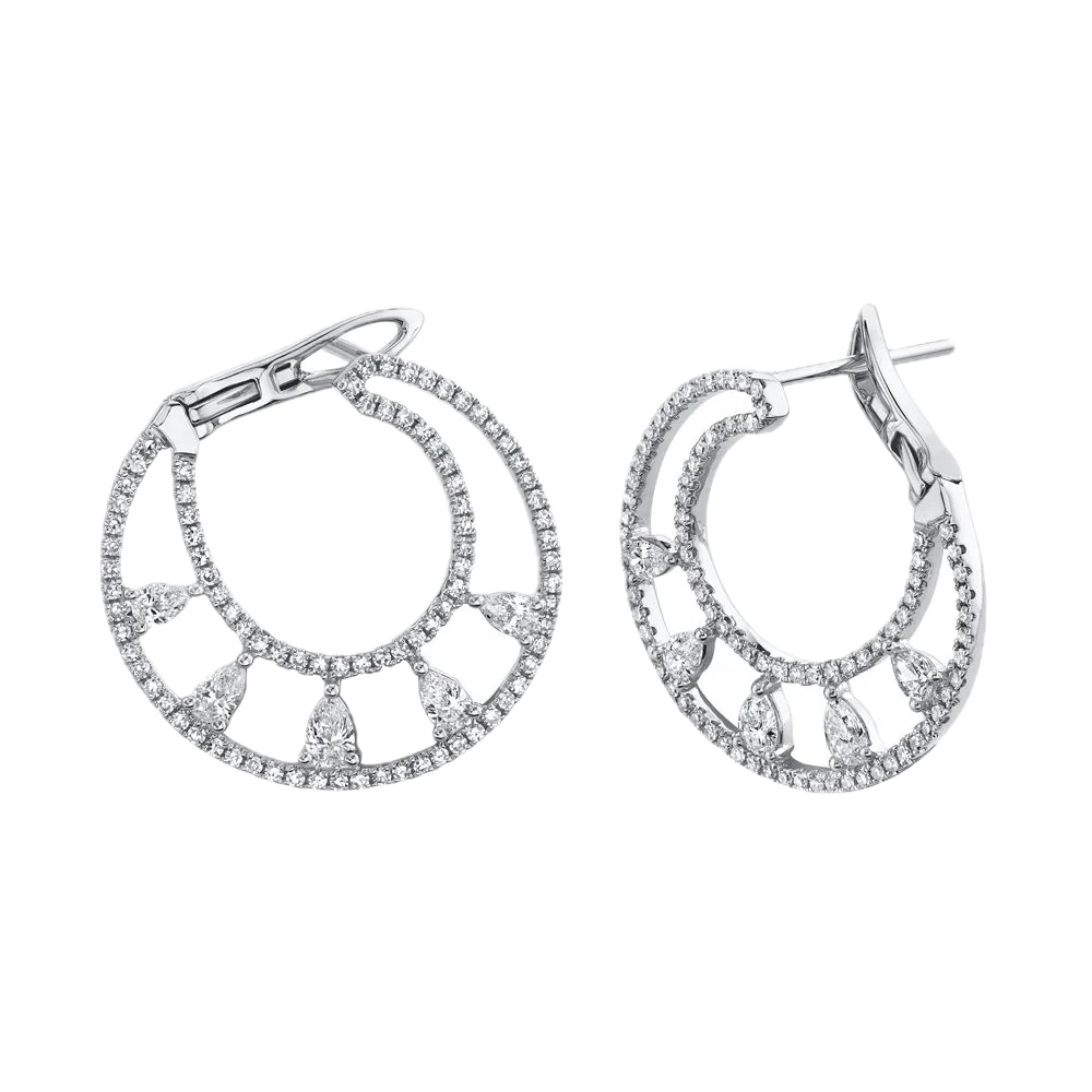 Diamond Hoop Earrings With 5 Diamond Pears