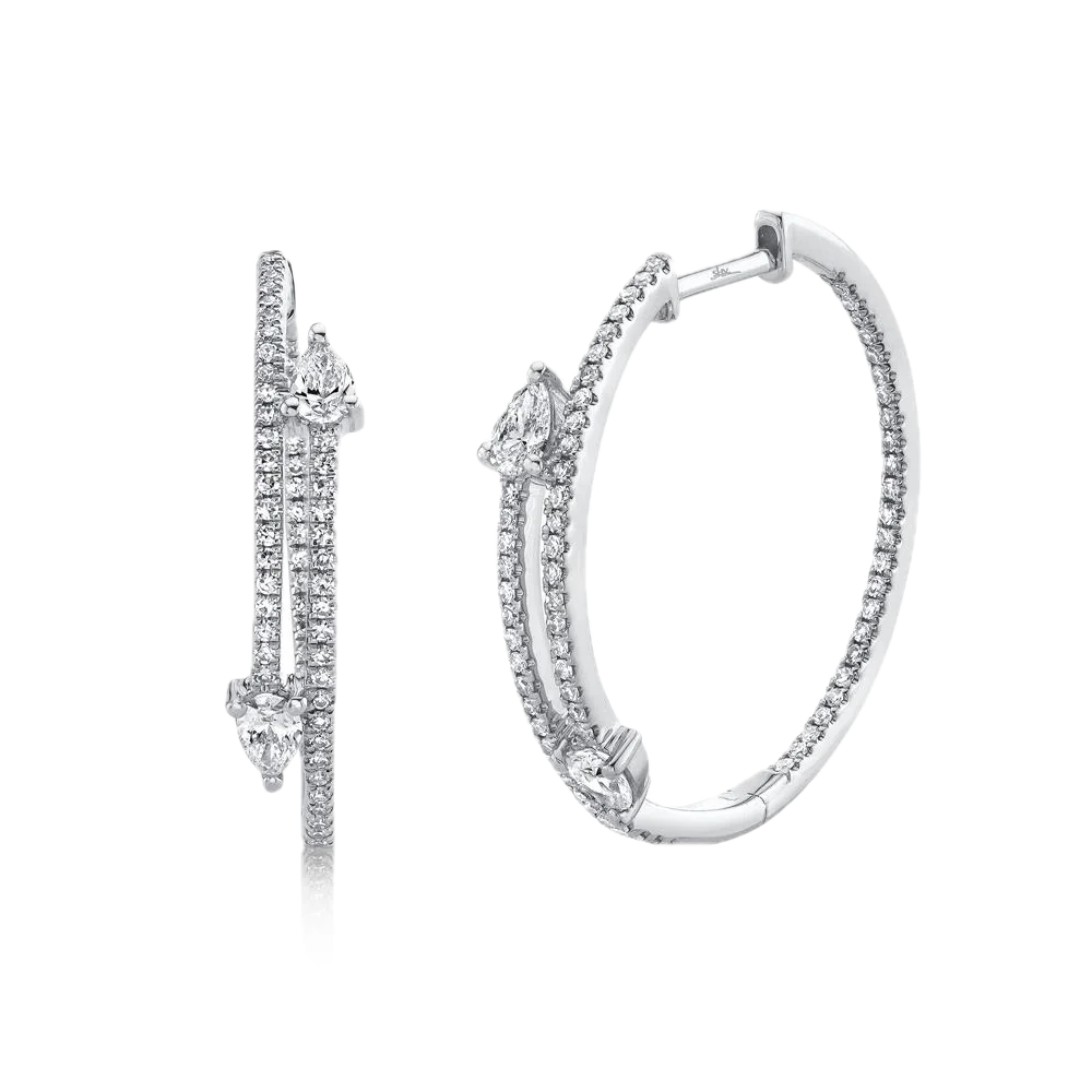 Diamond Hoop Earrings With Pear Tips