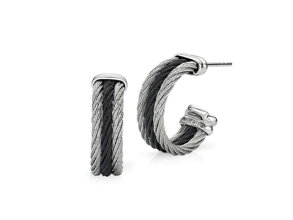 Earring 18k White Gold & Ss & Black & Ss Cab