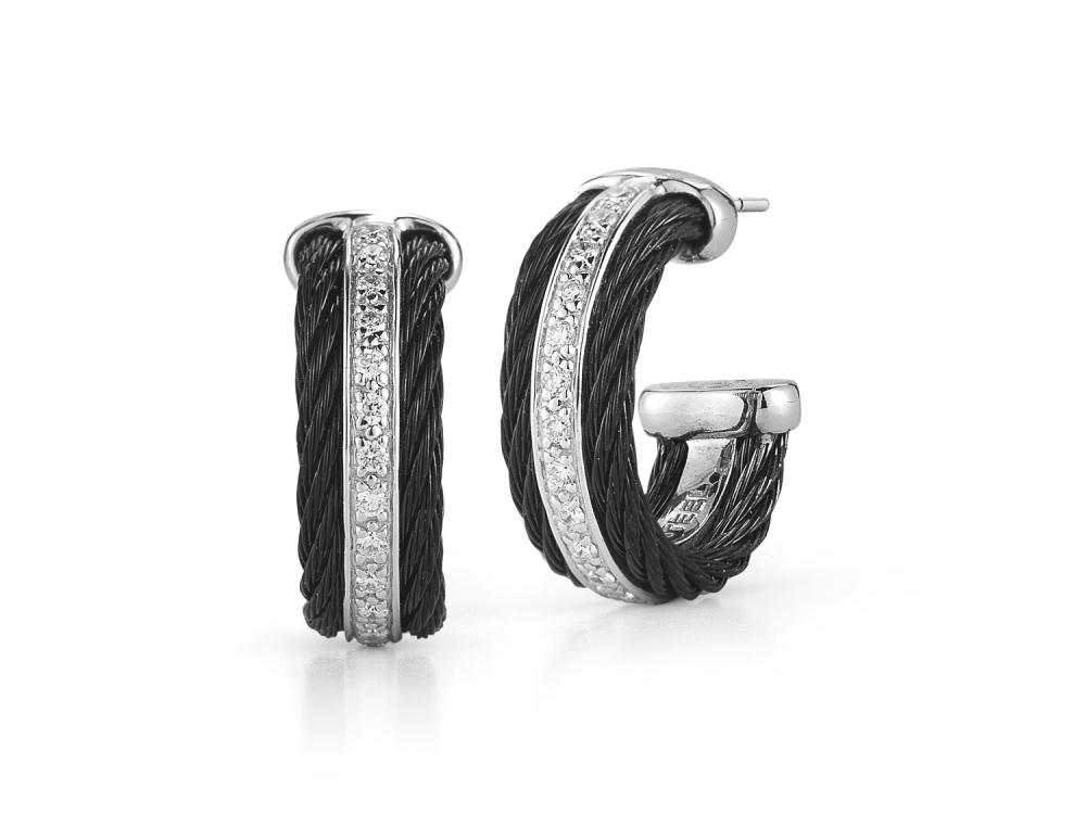 Earring 18k White Gold & Ss & Black PVD W/ Diamonds