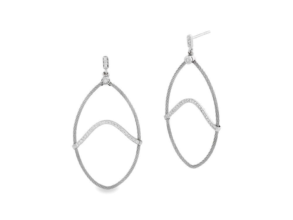 Earring 18k White Gold & Ss & Grey Cable