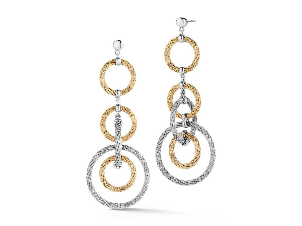 Earring 18k White Gold & Ss & Yellow, Grey Cable