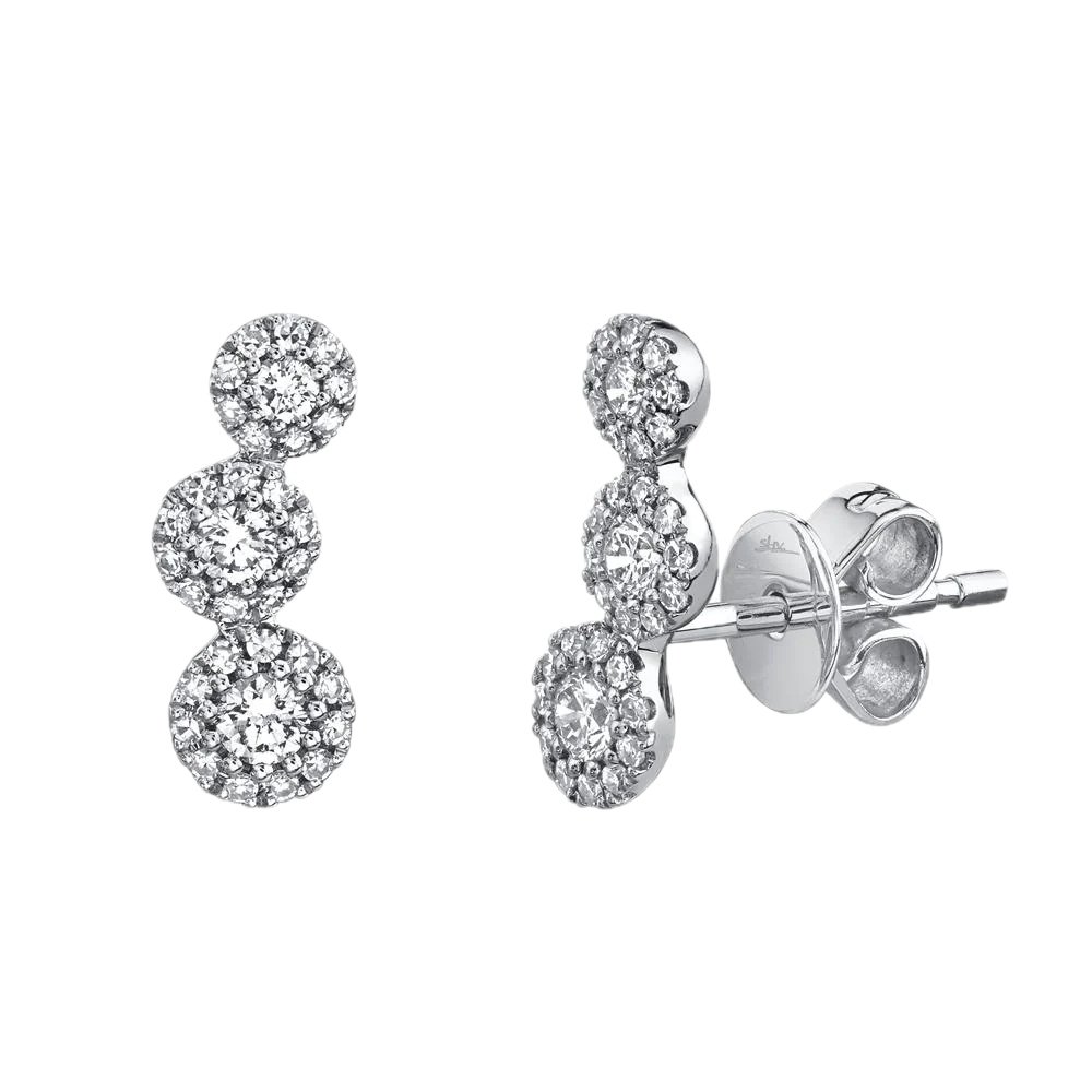 Eden 14k White Gold 3 Stone Halo 0.36cts Curved Drop Earrings