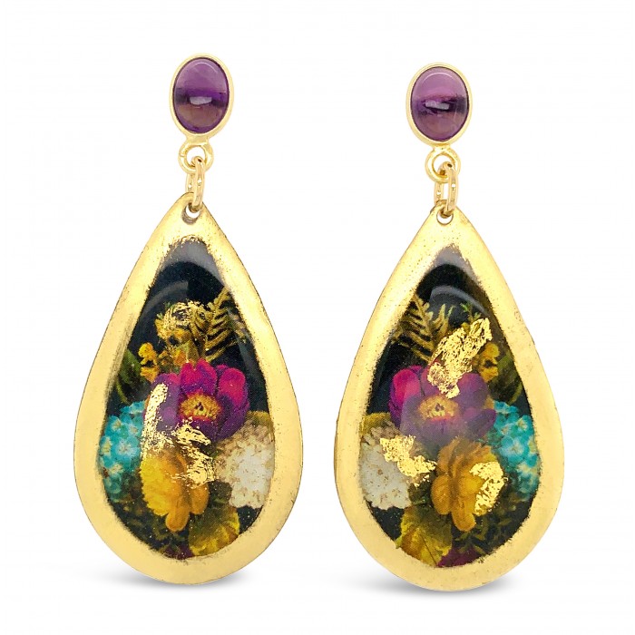 Midnight Bouquet Medium Teardrop Earrings With Amethyst Post