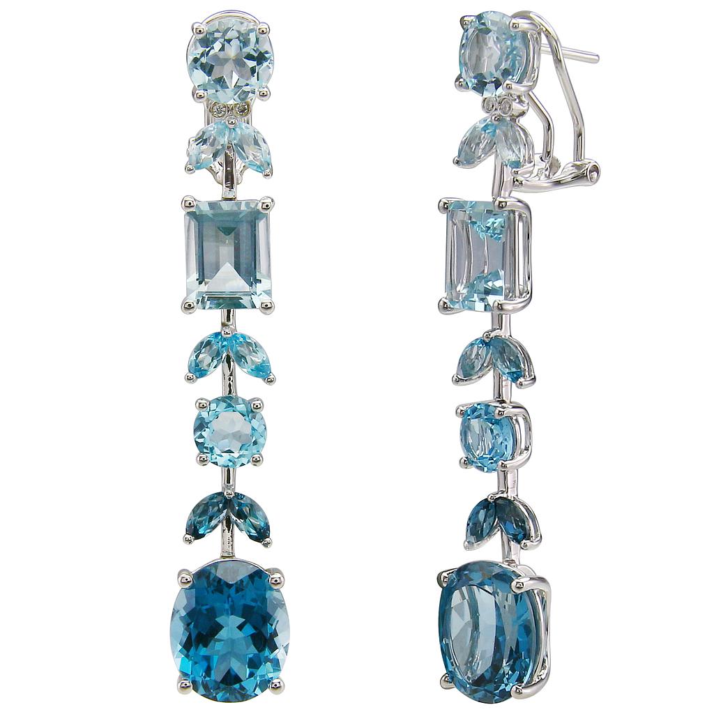 Ombre Blue Topaz Pear Shape & Emerald Cut Drop Earrings
