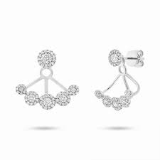 Shy Creation 14k White Gold Diamond Earring Jkt W/Studs