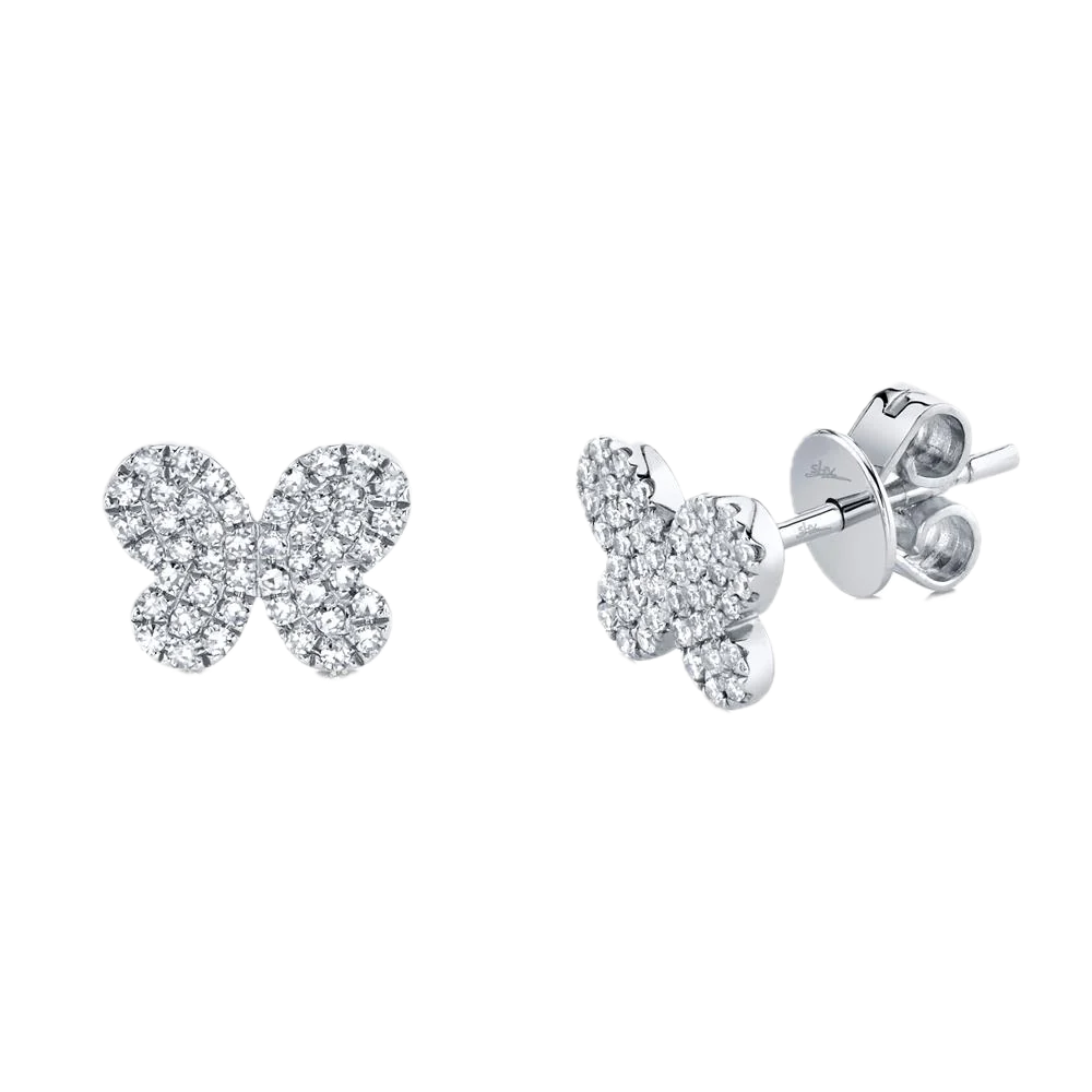 Shy Creation 14k White Gold Diamond Pave Butterfly Earring