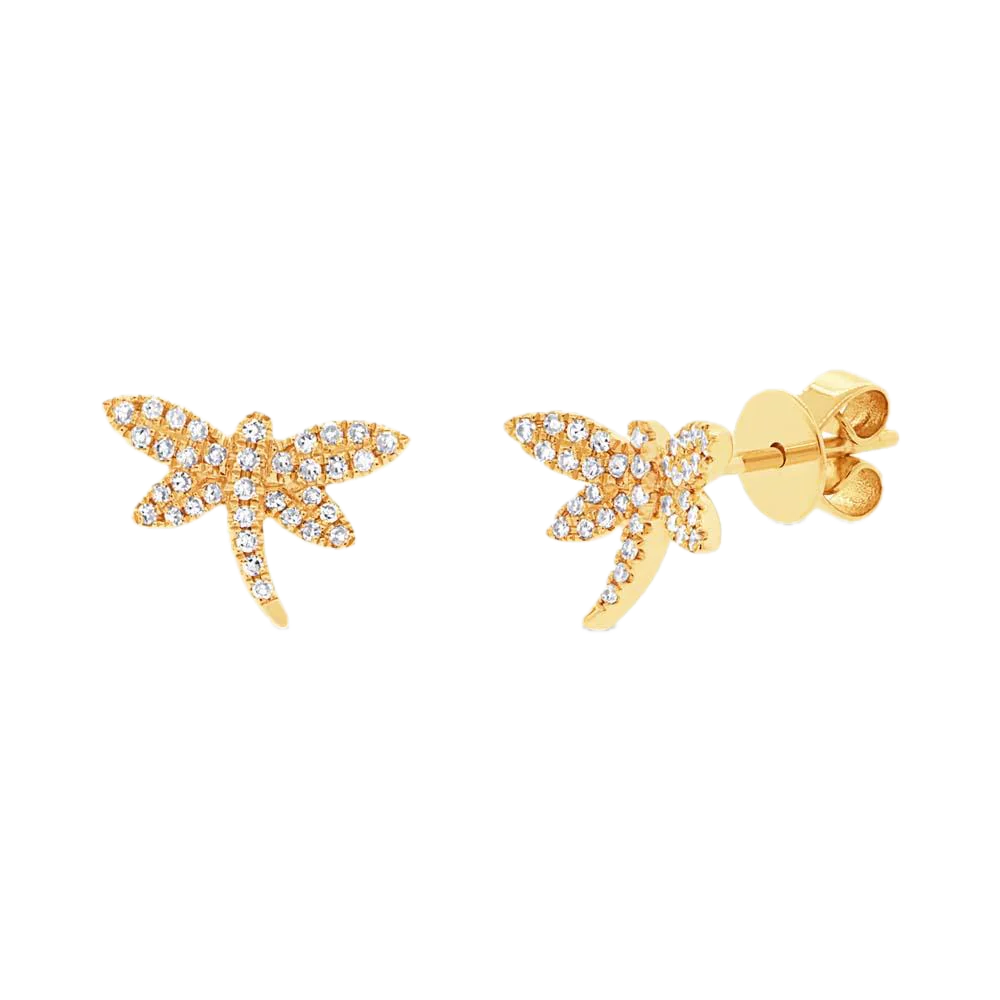 Shy Creation 14k Yellow Gold Diamond Dragonfly Earring