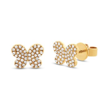 Shy Creation 14k Yellow Gold Diamond Pave Butterfly Earring