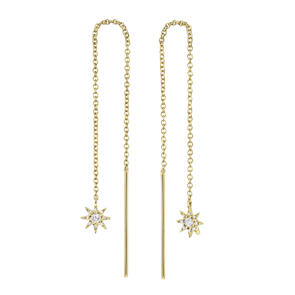 Shy Creation 14k Yellow Gold Star Threader Earrings 0.10cttw