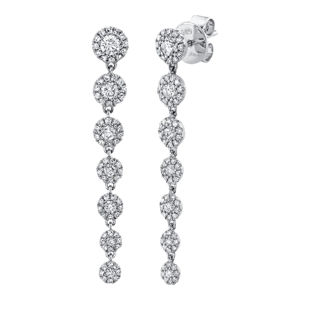 Shy Creation Eden 14k White Gold Diamond W/Halo 7 Stone Drop Earrings 0.80cttw