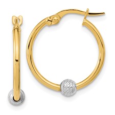 Two Tone Polished Diamond Cute Hoop Earrings