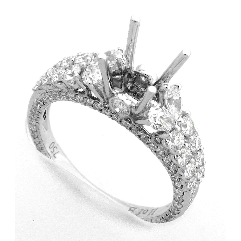 Demarco 18k White Gold Diamond Ring W/4ps Next To Head & Round Down All Sides