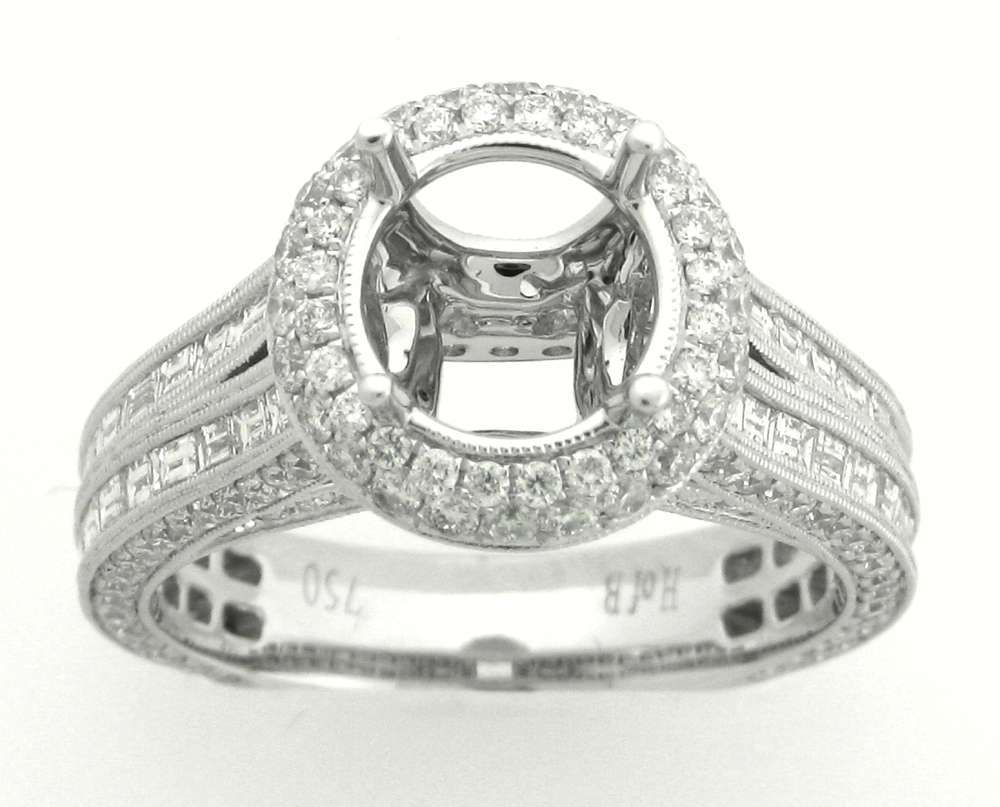 Demarco 18k White Gold Diamond Ring W/Bag & Round Down Sides & Round Around Head
