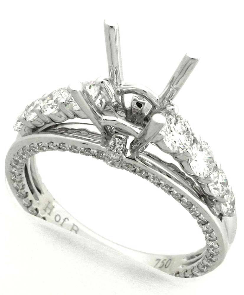Demarco 18k White Gold Diamond Ring W/Brilliant Round Diamonds Down 3 Sides & Next To Head