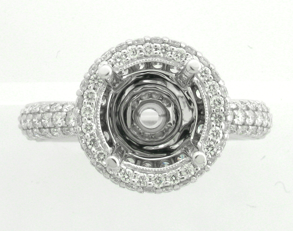 Demarco 18k White Gold Diamond Ring W/Brilliant Round Down Sides, Underneath, & Around Head