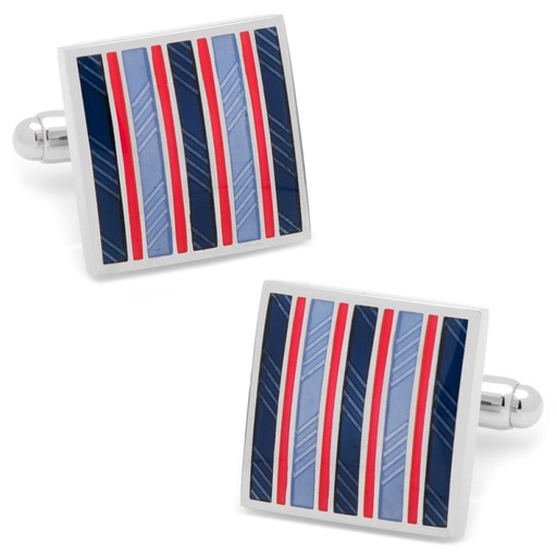 [CU.CUFF.0003091] Red & Navy Striped Cufflinks