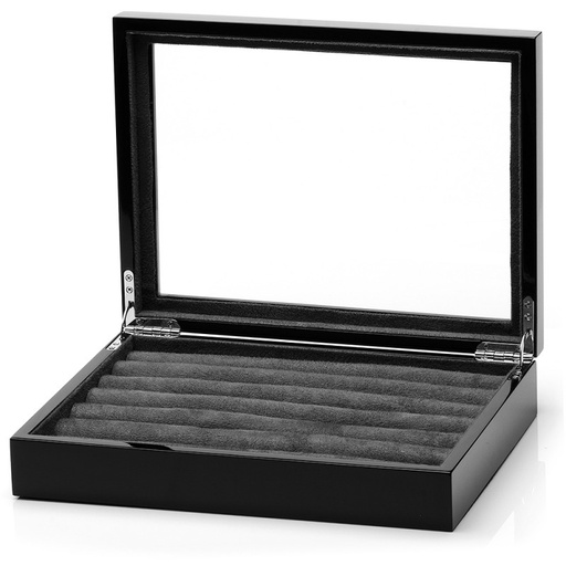 [CU.CUFF.0003095] Ravi Ratan Classic Oak Cufflinks Collectors Case. Black Lacquer. Holds 36 Pr.