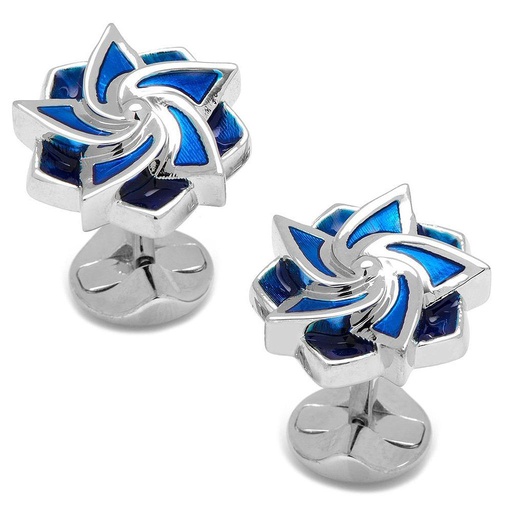 [CU.CUFF.3159] Sterling Silver Blue Geometric Flower Cufflinks