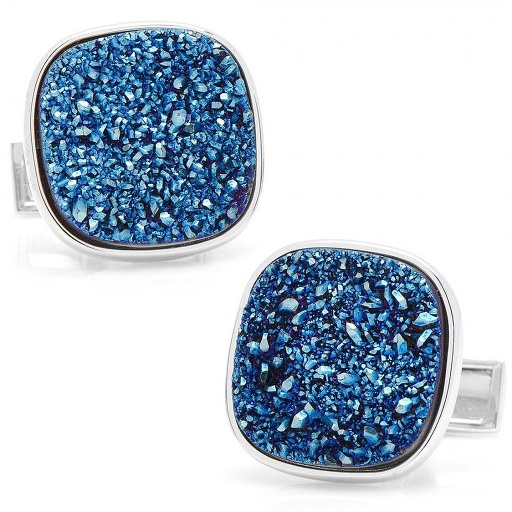 [CU.CUFF.3160] Sterling Silver Blue Druzy Cufflinks