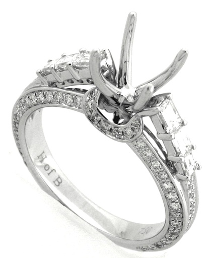 [DE.BRID.0003825] Demarco 18k White Gold Diamond Ring W/Bag Next To Head & 3 Rows Of Round Down Sides