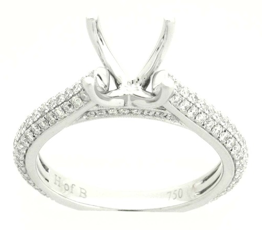[DE.BRID.0003833] Demarco 18k White Gold Diamond Ring W/3 Rows Round Down Sides & Under Head