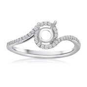 [FI.BRID.0004287] 14k White Gold Ladies Diamond Semi-Mount W/Halo, 44rd=0.17tw, Size 6.5