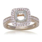 [FI.ENGA.4314] 14k White & Yellow Gold Ladies Diamond Semi-Mount W/Double Halo Size 6.5 66rd=0.64ct