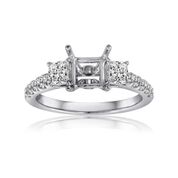 [FI.ENGA.4269] 18k White Gold 3 Stone Mounting W/Brilliant Round Diamonds Down Sides & Princess On Either Side