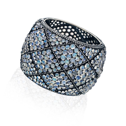 [OR.COLO.0006391] 14k Yellow Gold & St Moonstone & Diamond Cuff