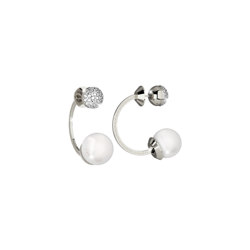 [TE.FASH.0007239] Rebecca Silver Colored Bronze Backward Hoop W/Pearl & White Stone Cluster Ball