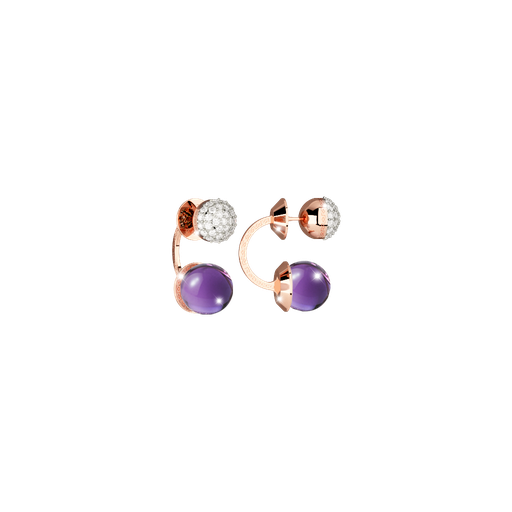 [TE.FASH.0007339] Rebecca Rose Gold Plated Huggies W/Purple & White Stones