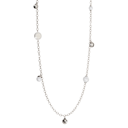 [TE.FASH.0007264] Rebecca Silver Colored Bronze Necklace W/3 Pearls & 3 Silver Balls