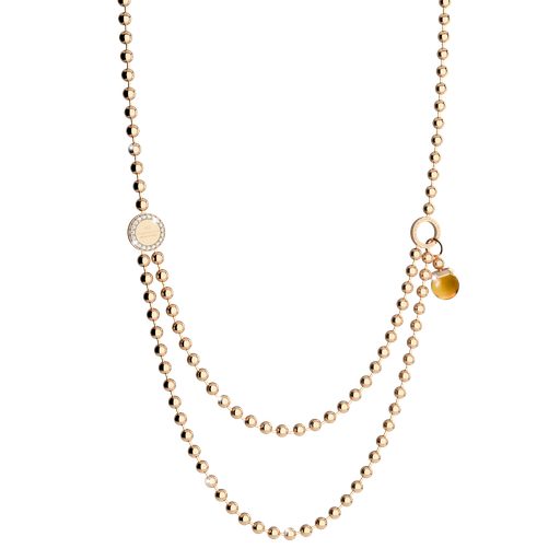 [TE.FASH.0007320] Rebecca Rose Gold Plated Half Double Strand Beaded Necklace W/Amber Stone