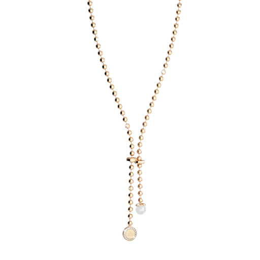 [TE.FASH.0007363] Rebecca Yellow Gold Plate Adjustable Necklace W/White Pearl & Plaque
