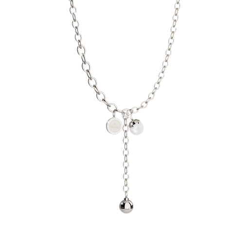 [TE.FASH.0007405] Rebecca Stainless Steel Lariet Necklace W/Pearl & Stainless Steel Bead