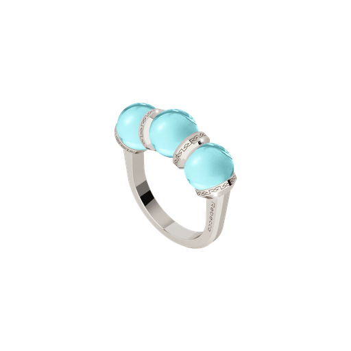 [TE.FASH.0007402] Rebecca 3 Ball Ring In White W/Lt Blue Stones