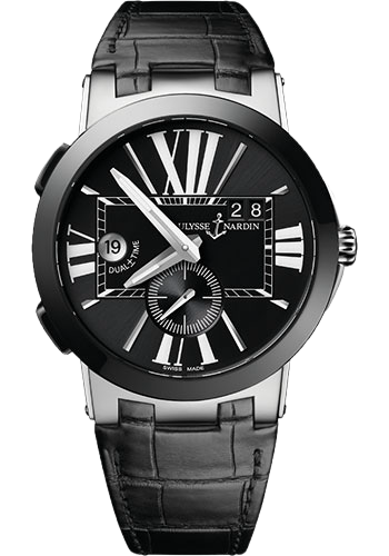 [UL.WATC.8193] Ulysse Nardin Executive Dual Time Stainless Steel Black Dial On Black Alligator Strap