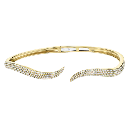 [SH.DIAM.0007858] Shy Creation 14k Yellow Gold By Pass Diamond Pave Bangle