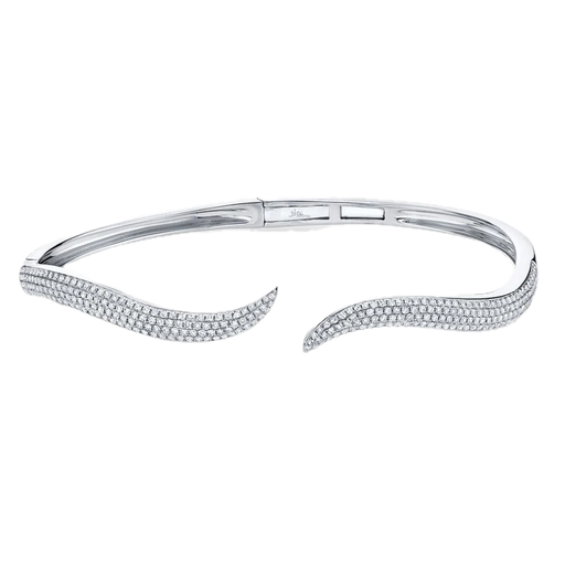 [SH.DIAM.0007876] 14k White Gold Diamond Hinged By Pass Bangle