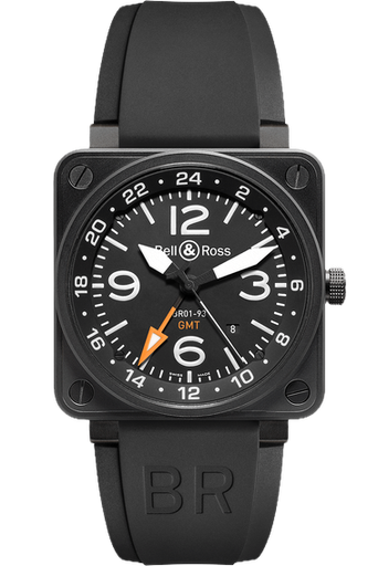 [BE.WATC.0002289] Bell & Ross Aviation Gmt Watch Automatic Black Steel Case W/Black Dial & Black Rubber Strap 46m