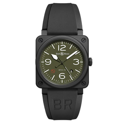 [BE.WATC.0002298] Aviation Automatic Military Black Matte Case Khaki Dial Black Rubber Strap 42m